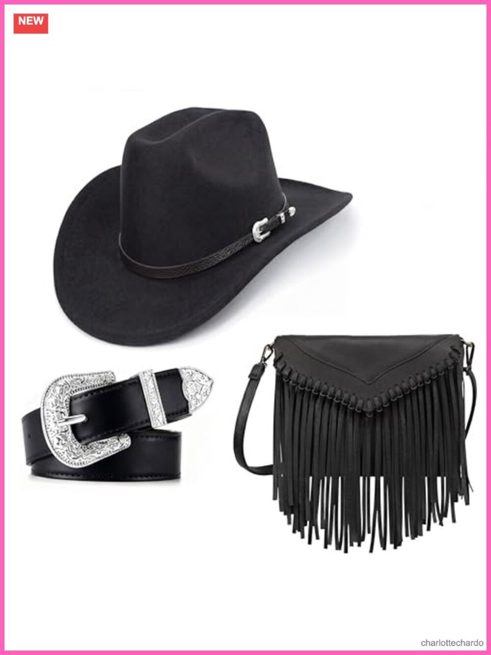 Western Cowgirl Outfit Set Hat Belt Tassel Purse Felt Leather